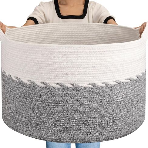 OIAHOMY 125L Extra Large Blanket Basket, 25" x 16", Jumbo Laundry Hamper, Cotton Rope Basket with Handles for Living Room,Baby Toy Storage Bins, Brown in Saudi Arabia