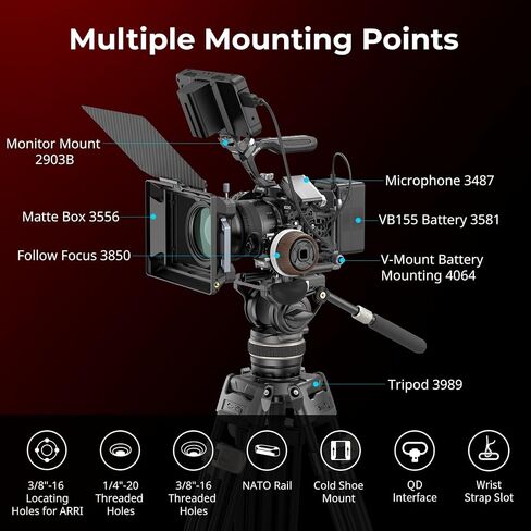 قفص كاميرا مامبا أسود صغير الحجم لكاميرا Canon EOS R5 Mark II، حامل كاميرا من سبائك الألومنيوم مع حذاء بارد، فتحات ملولبة 1/4 بوصة - 20 و3/8 بوصة - 16، لوحة مدمجة سريعة التحرير لنوع Arca - 4975 in Kuwait