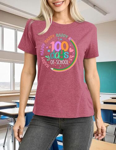 Happy 100 Days of School Shirt Women Teacher Letter Printed T-Shirt Elementary Teachers Tee Tops in Kuwait
