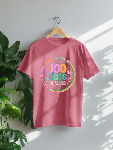 Happy 100 Days of School Shirt Women Teacher Letter Printed T-Shirt Elementary Teachers Tee Tops in Kuwait