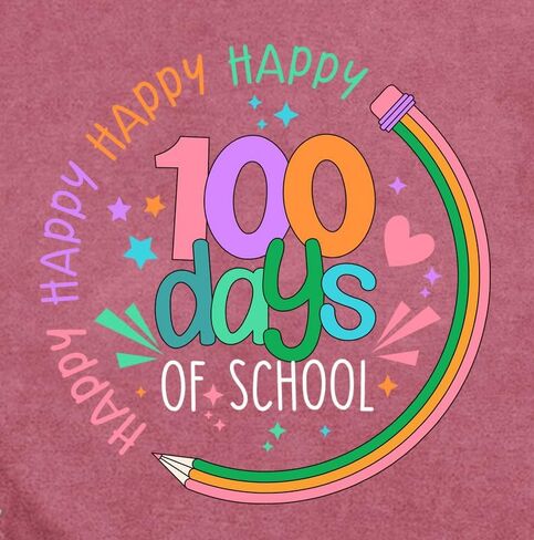 Happy 100 Days of School Shirt Women Teacher Letter Printed T-Shirt Elementary Teachers Tee Tops in Kuwait