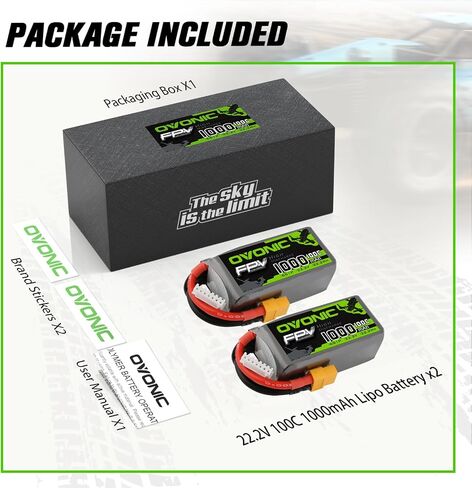 OVONIC 6s Lipo Battery 100C 1000mAh 22.2V Lipo Battery with XT60 Connector for RC FPV Racing Drone Quadcopter in Saudi Arabia