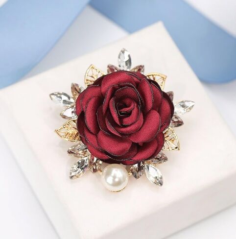 COLORFUL BLING Elegant Rose Flower Pearl Brooch Pin for Women Girls Vintage Floral Hairpin Headpieces Brooch Clothing Bag Scarf Decoration Shawl Pins Jewerly in Kuwait