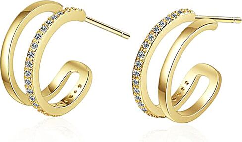 Split Half Hoop Earrings For Women Girls Dainty Cubic Zirconia Hypoallergenic Cuff Tiny Studs Earrings In Silver Gold in Kuwait