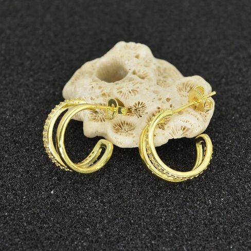 Split Half Hoop Earrings For Women Girls Dainty Cubic Zirconia Hypoallergenic Cuff Tiny Studs Earrings In Silver Gold in Kuwait