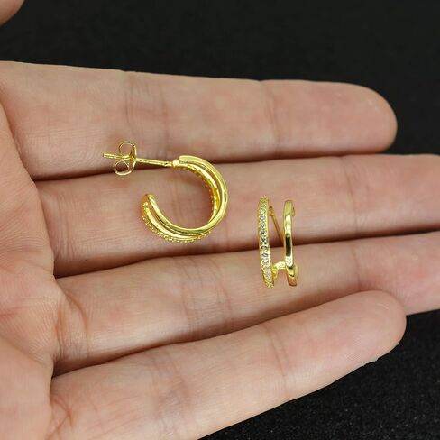 Split Half Hoop Earrings For Women Girls Dainty Cubic Zirconia Hypoallergenic Cuff Tiny Studs Earrings In Silver Gold in Kuwait