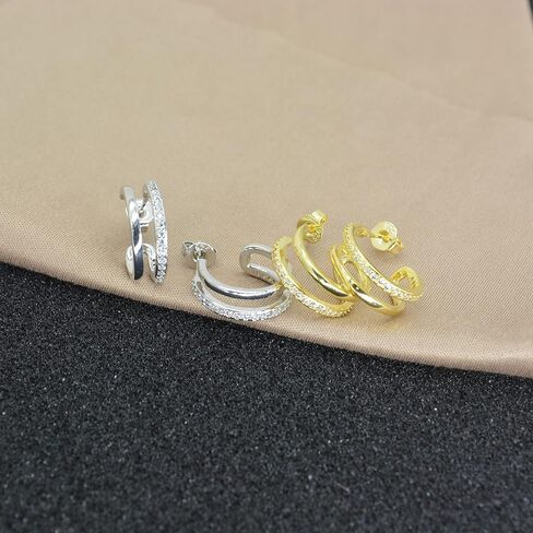Split Half Hoop Earrings For Women Girls Dainty Cubic Zirconia Hypoallergenic Cuff Tiny Studs Earrings In Silver Gold in Kuwait