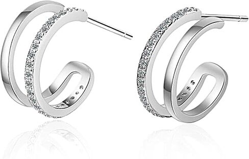 Split Half Hoop Earrings For Women Girls Dainty Cubic Zirconia Hypoallergenic Cuff Tiny Studs Earrings In Silver Gold in Kuwait