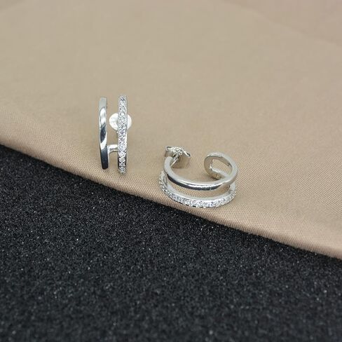 Split Half Hoop Earrings For Women Girls Dainty Cubic Zirconia Hypoallergenic Cuff Tiny Studs Earrings In Silver Gold in Kuwait