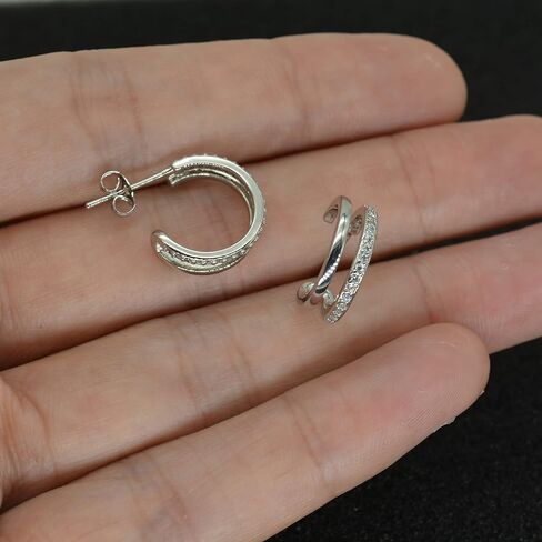 Split Half Hoop Earrings For Women Girls Dainty Cubic Zirconia Hypoallergenic Cuff Tiny Studs Earrings In Silver Gold in Kuwait