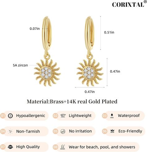 Gold Dangle Earrings for Women,Dainty Gold Earrings 14K Gold Plated Drop Earrings for Women Trendy Hypoallergenic CZ Dangling Earrings Small Gold Earrings Earrings for Women Jewelry in Kuwait