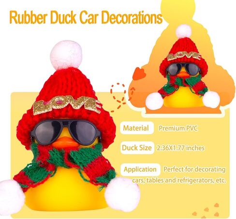 Car Rubber Duck, Cute Winter Duck Car Dashboard Decorations for Car Ornaments Accessories with Mini Hat, Sunglasses, and Scarf(B7) in Saudi Arabia