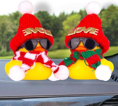 Car Rubber Duck, Cute Winter Duck Car Dashboard Decorations for Car Ornaments Accessories with Mini Hat, Sunglasses, and Scarf(B7) in Saudi Arabia