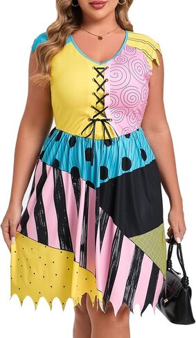 أزياء سالي للسيدات من KOJOOIN مقاس كبير - كابوس تيم بيرتون قبل عيد الميلاد - فستان الهالوين كاجوال بدون أكمام in Kuwait