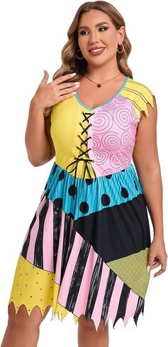 أزياء سالي للسيدات من KOJOOIN مقاس كبير - كابوس تيم بيرتون قبل عيد الميلاد - فستان الهالوين كاجوال بدون أكمام in Kuwait