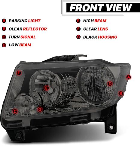 M-AUTO Headlights Assembly OE Style Left+Right Compatible with 11-13 Jeep Grand Cherokee, Black Housing Clear Lens Clear Corner Headlamps for Driver and Passenger Side in Kuwait