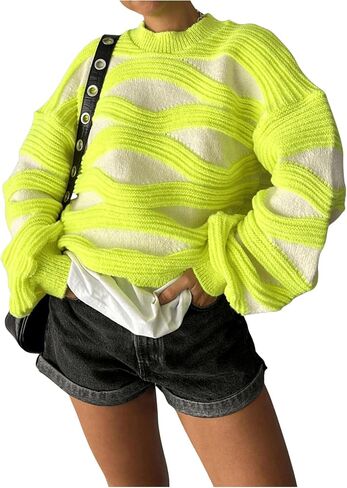MakeMeChic Women's Textured Stripe Oversized Sweaters Long Sleeve Mock Neck Knitted Pullover Top in Saudi Arabia