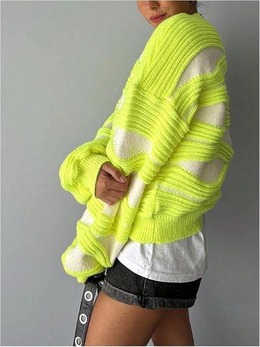 MakeMeChic Women's Textured Stripe Oversized Sweaters Long Sleeve Mock Neck Knitted Pullover Top in Saudi Arabia