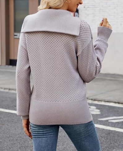 HOUZONIY Women's Mesh Knit Pullover Lightweight Zip Neck Long Sleeve Casual Sweater Breathable Relaxed Fit Fall Fashion Top in Saudi Arabia