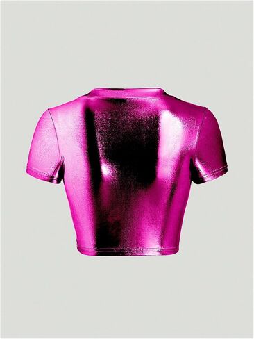 SOLY HUX Women's Y2k Metallic Tee Mock Neck Short Sleeve Crop Tops T Shirt in Saudi Arabia