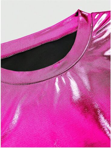 SOLY HUX Women's Y2k Metallic Tee Mock Neck Short Sleeve Crop Tops T Shirt in Saudi Arabia