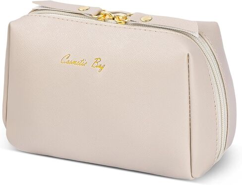 Topwey Makeup Bag, Travel Essentials Cosmetic Bags for Women, Waterproof Portable Pouch travel toiletry bag with Divider (Khaki, Small) in Saudi Arabia