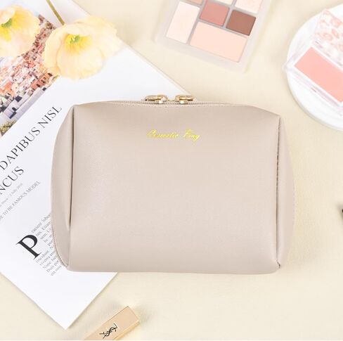 Topwey Makeup Bag, Travel Essentials Cosmetic Bags for Women, Waterproof Portable Pouch travel toiletry bag with Divider (Khaki, Small) in Saudi Arabia