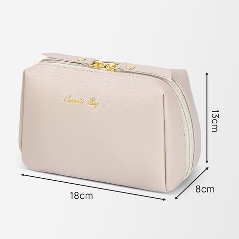 Topwey Makeup Bag, Travel Essentials Cosmetic Bags for Women, Waterproof Portable Pouch travel toiletry bag with Divider (Khaki, Small) in Saudi Arabia