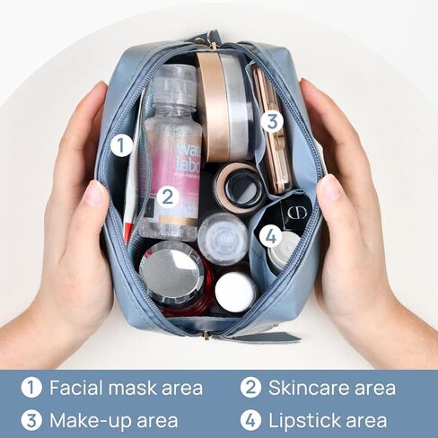 Topwey Makeup Bag, Travel Essentials Cosmetic Bags for Women, Waterproof Portable Pouch travel toiletry bag with Divider (Khaki, Small) in Saudi Arabia