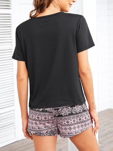 POKWAI Women's Pajama Sets Short Sleeved and Shorts Pjs with Pockets Soft Sleepwear in Saudi Arabia