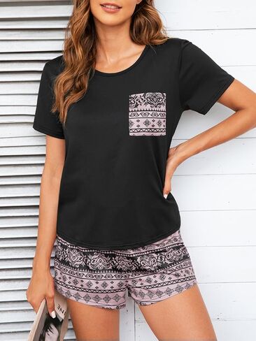 POKWAI Women's Pajama Sets Short Sleeved and Shorts Pjs with Pockets Soft Sleepwear in Saudi Arabia