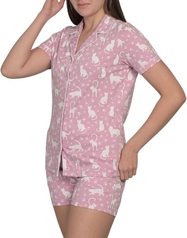 Women's Short Sleeve Pajama Sets 100% Cotton Casual Button Down Nightwear 2 Piece With 2 Pockets Loungewear in Saudi Arabia