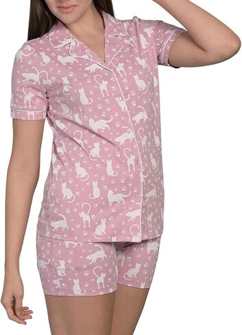 Women's Short Sleeve Pajama Sets 100% Cotton Casual Button Down Nightwear 2 Piece With 2 Pockets Loungewear in Saudi Arabia
