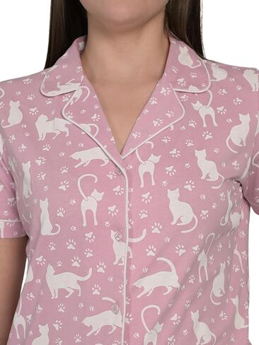 Women's Short Sleeve Pajama Sets 100% Cotton Casual Button Down Nightwear 2 Piece With 2 Pockets Loungewear in Saudi Arabia