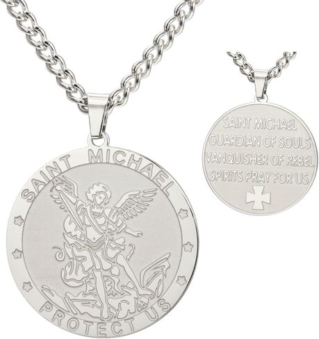 TEAMER Saint Michael Necklace Stainless Steel St. Michael Pendant The Great Protector Archangel Amulet Necklace Religious Jewelry For Men Women in Saudi Arabia