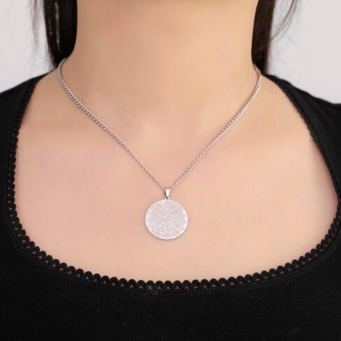 TEAMER Saint Michael Necklace Stainless Steel St. Michael Pendant The Great Protector Archangel Amulet Necklace Religious Jewelry For Men Women in Kuwait