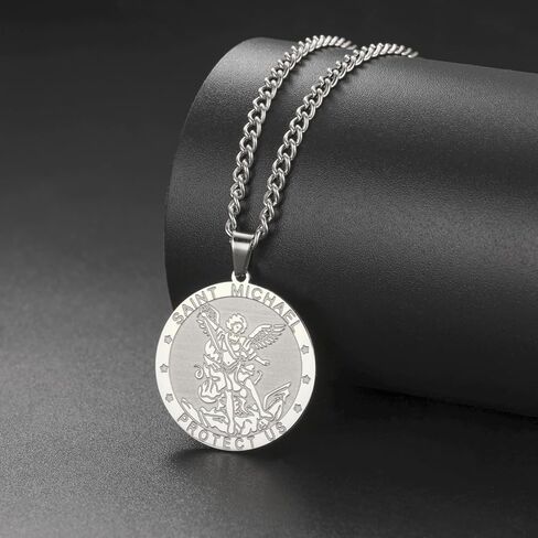 TEAMER Saint Michael Necklace Stainless Steel St. Michael Pendant The Great Protector Archangel Amulet Necklace Religious Jewelry For Men Women in Kuwait
