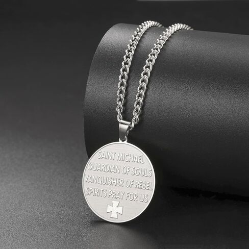 TEAMER Saint Michael Necklace Stainless Steel St. Michael Pendant The Great Protector Archangel Amulet Necklace Religious Jewelry For Men Women in Kuwait