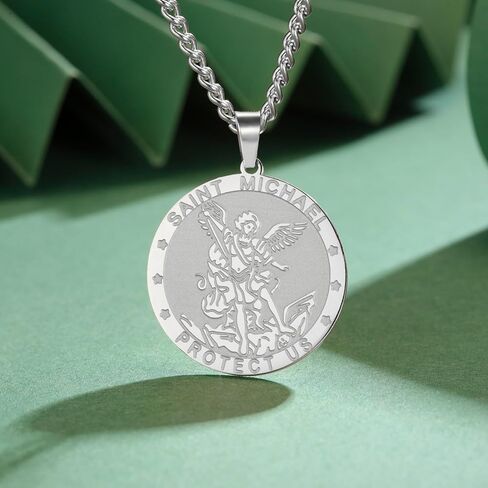 TEAMER Saint Michael Necklace Stainless Steel St. Michael Pendant The Great Protector Archangel Amulet Necklace Religious Jewelry For Men Women in Kuwait