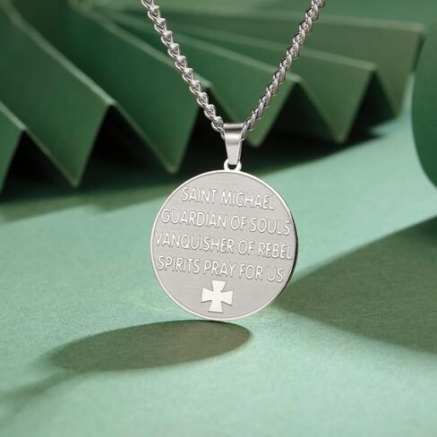 TEAMER Saint Michael Necklace Stainless Steel St. Michael Pendant The Great Protector Archangel Amulet Necklace Religious Jewelry For Men Women in Kuwait
