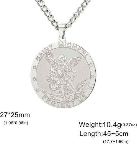 TEAMER Saint Michael Necklace Stainless Steel St. Michael Pendant The Great Protector Archangel Amulet Necklace Religious Jewelry For Men Women in Kuwait