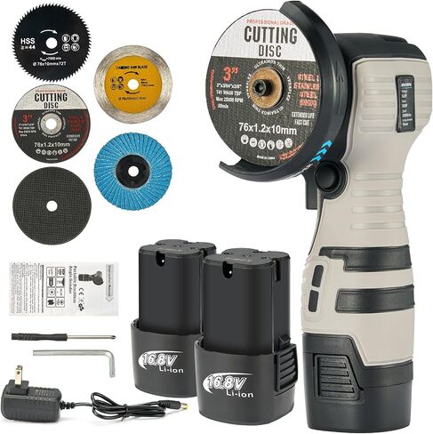 Angle Grinder Tool, Cordless Mini Angle Grinder Brushed with 2pcs 16.8V 2000mAh Battery 5-Cutting Discs 28000rpm,Power Angle Grinder for Wood Metal Stone Concrete (Brush) in Kuwait