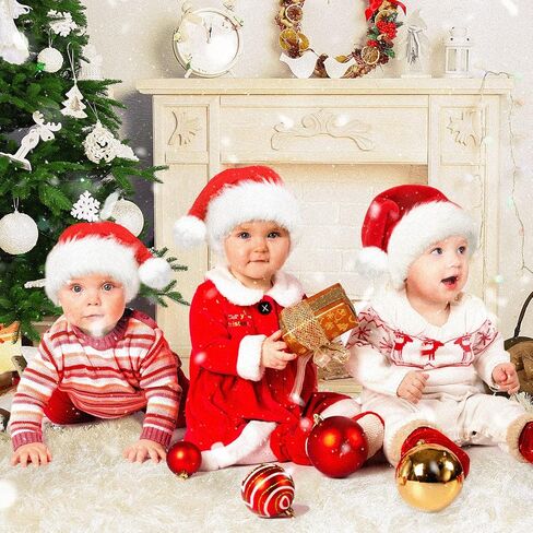 JUANANIUG Santa Hat For Kids, Christmas Hat, Toddler Velvet Classic Fur for Boy Girl New Year Festive Holiday Party Extra Thicken Supplies (Kid-1pack-Red) in Kuwait