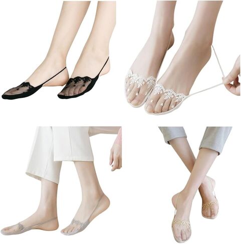 4 Pair Womens Low Cut Socks Slingback Half-Palm No Show Sock with Sling and Lace Invisible Half Toe Topper Liner Covers for Heels in Saudi Arabia