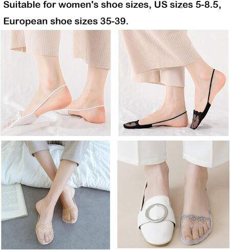4 Pair Womens Low Cut Socks Slingback Half-Palm No Show Sock with Sling and Lace Invisible Half Toe Topper Liner Covers for Heels in Saudi Arabia