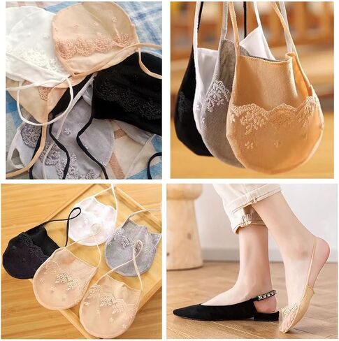 4 Pair Womens Low Cut Socks Slingback Half-Palm No Show Sock with Sling and Lace Invisible Half Toe Topper Liner Covers for Heels in Saudi Arabia