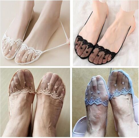 4 Pair Womens Low Cut Socks Slingback Half-Palm No Show Sock with Sling and Lace Invisible Half Toe Topper Liner Covers for Heels in Saudi Arabia