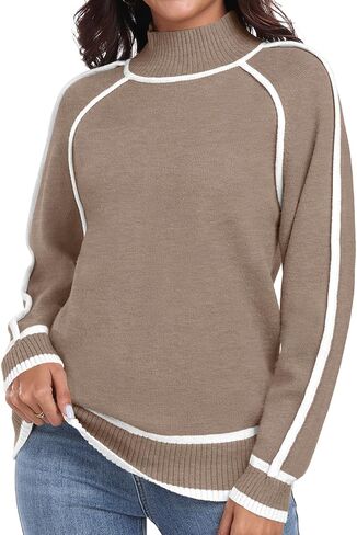 PrinStory Women's Mock Neck Pullover Sweater Long Sleeve Color Block Loose Knit 2024 Fall and Winter Basic Trend Outfits in Saudi Arabia