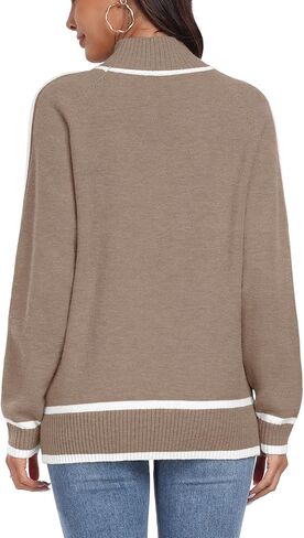 PrinStory Women's Mock Neck Pullover Sweater Long Sleeve Color Block Loose Knit 2024 Fall and Winter Basic Trend Outfits in Saudi Arabia