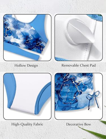 Girls Swimsuit Cutout Tropical Floral Bathing Suit for Girls 3 Pcs Bikini with Drawstring Cover up Skirt 7-16Y in Saudi Arabia